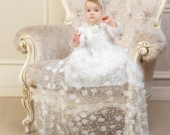 3D Lace Baptism Dress for Baby Girl - Luxury Christening Dress - Girls Baptism Dress -Lace Blessing Gowns - Lace Baptism Gowns