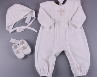 Boys Christening Outfit Romper | Baby Boys Cotton Baptism Suit | Christening & Blessing Outfit for Boys | Baby Boys Baptism Outfit
