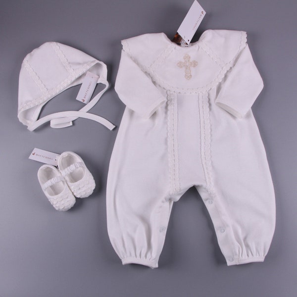 Tenue de baptême pour garçons Romper | Costume de baptême en coton pour bébés garçons | Tenue de baptême et de bénédiction pour garçons | Tenue de baptême bébé garçon