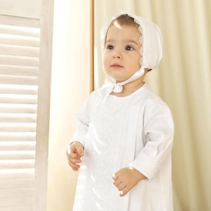 Robe de baptême unisexe Chapeau Chaussons, Garçon de robe de baptême, Robe de baptême de fille, Vêtements de baptême de bébé nouveau-né, Garçon de robe de bénédiction image 5