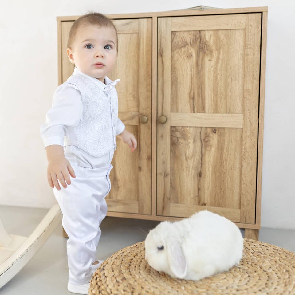 White Baptism Outfit for Baby Boy, Boys Blessing Outfit, Christening Suit - Hat - Booties, Baby Boy Christening Clothes, Boy Wedding Outfit
