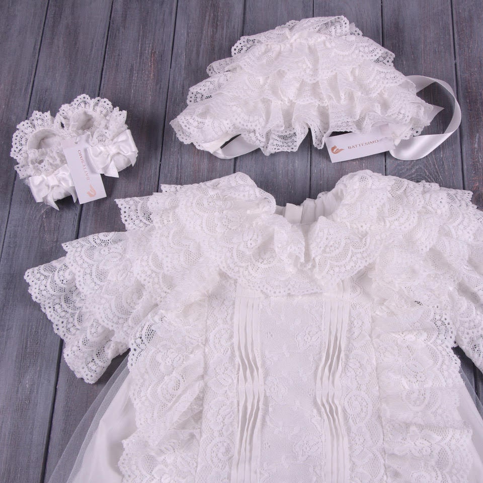 Spitze Taufkleid: Baby Mädchen Taufkleid & Stirnband