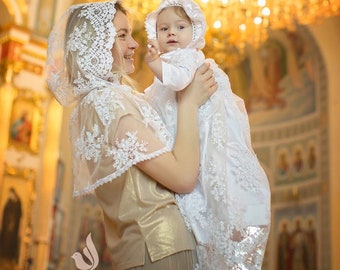 Lace Baptism Gown & Bonnet | Blessing Gown | Lace Christening Gown | Baby Girl Baptism Outfit