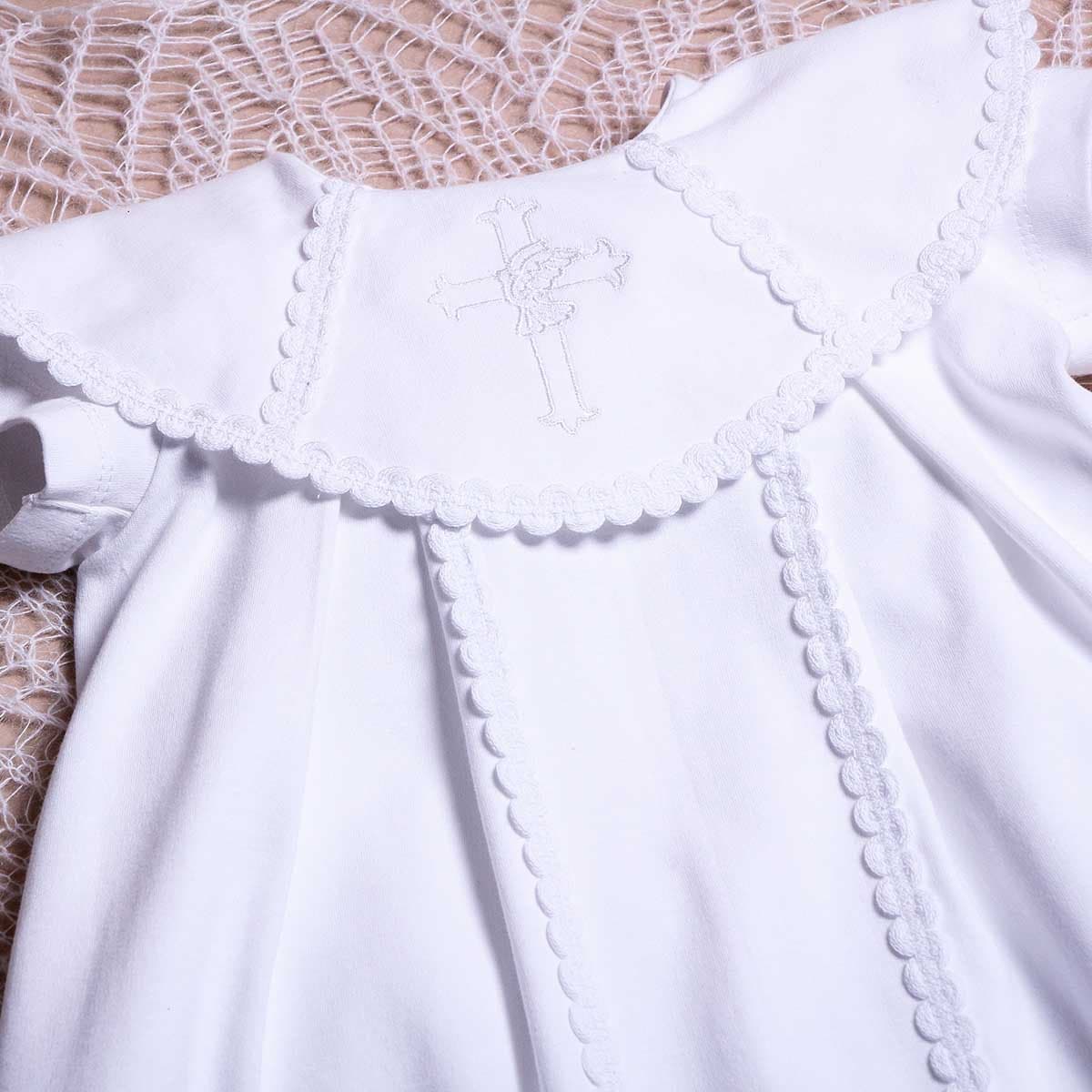 White Cotton Boys Baptism Gown: Embroidered Cross Christening Outfit