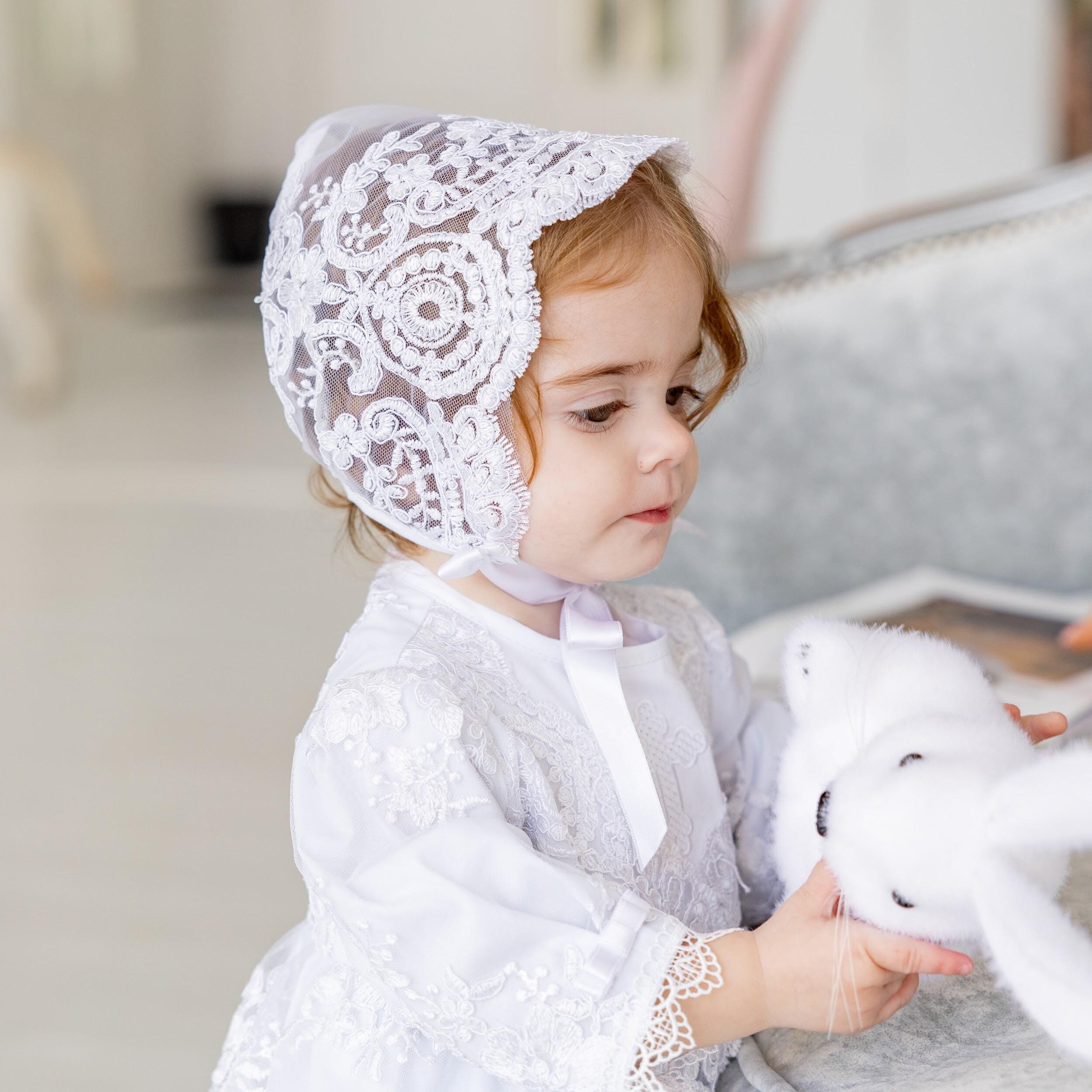 Chapeau Baptême Dentelle Bébé Fille KESYOO - Bonnet Soie Blanc Avec Corde Réglable 0-2 Ans