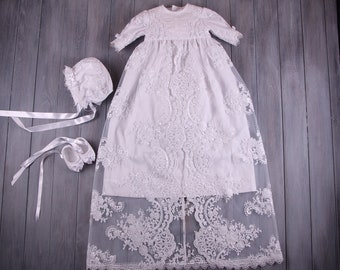 Lace Christening Gown: Baby Girl Baptism Blessing Dress