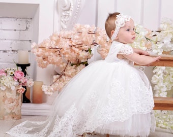 Christening gown girl, White Lace Baptism & Christening Dress, Toddler Baptism Dress 2t,  baptismal dress, Baby flower girl, blessing dress