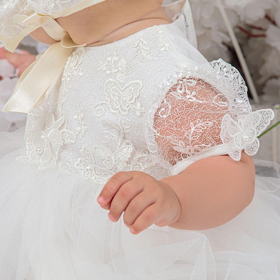 Lace Baptism Dress: Soft Cotton Christening Gown with 3D Italian Lace Lace Baptism Dress: Soft Cotton Christening Gown with 3D Italian Lace