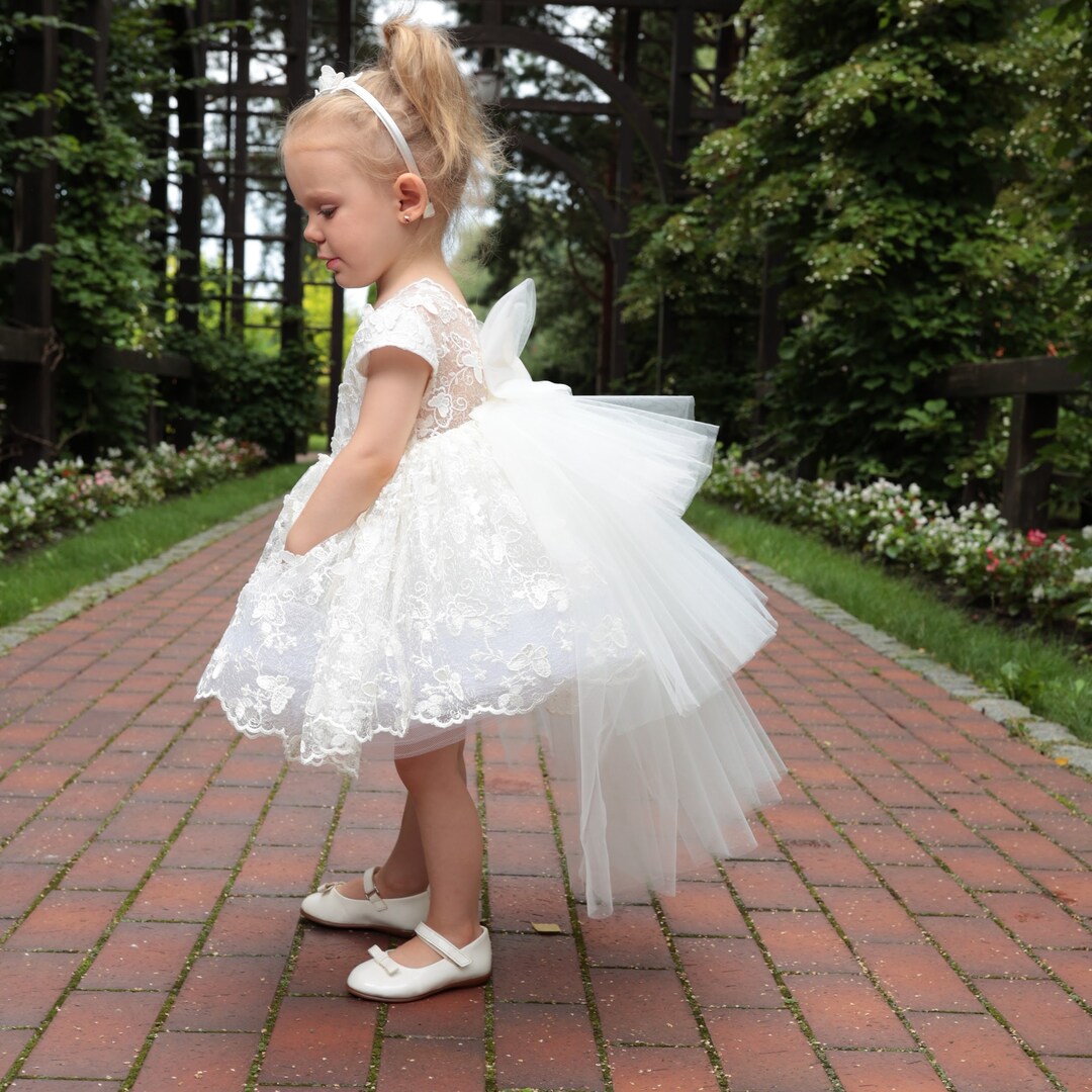Bohemian Lace Flower Girl Dress Baptism Dress Pretty Girls Tulle Dress
