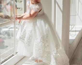 Italian Lace Baptism Dress with Headband and Shoes – Heirloom Princess Outfit