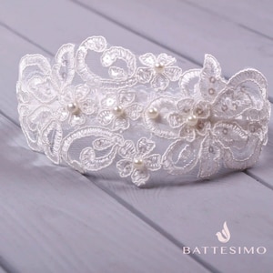 Baby Headband, White or Ivory Lace Christening Headband, Baby Props, Newborn Headband, Baby Girl Photo Prop, Newborn Props, RTS, Baptism