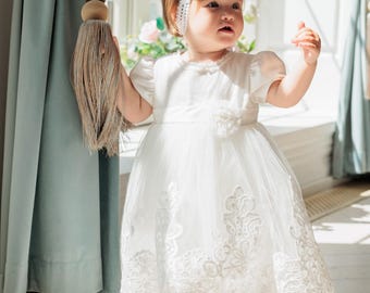 Baby Girl Lace First Birthday Dress – Princess Outfit with Headband, Shoes