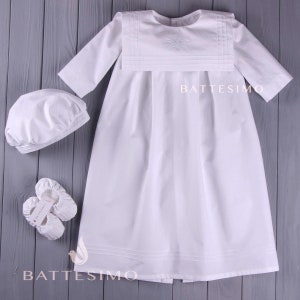 Boys Baptism Gown - Booties - Hat - Boy Christening Gown - Baby Boy Christening Outfit - Christening Outfit for Boy