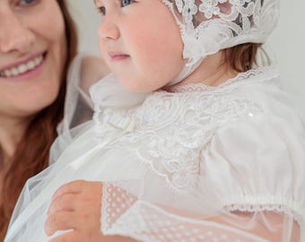 Heirloom Christening Gown for Baby Girl – Personalized Baptism Dress with Bonnet & Shoes, Handmade