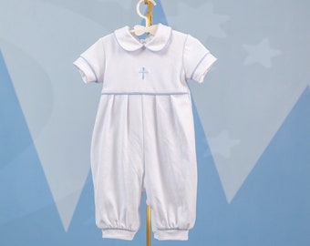 Personalized Baby Boy Christening Romper: Cotton Baptism Outfit