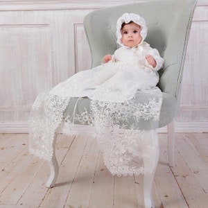 Abito da battesimo di lusso per bambina / Abito da battesimo per bambina / Abito da benedizione / Abito da battesimo in pizzo / Abito da battesimo in pizzo avorio per bambina /