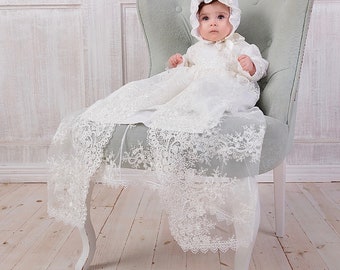 Luxury Christening Gown Baby Girl | Baptism Gown for Baby Girl | Blessing Dress | Christening Gown Lace | Ivory Lace Baby Gown |