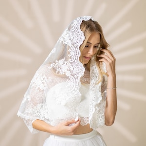 Cathedral Wedding Veil: French Lace Mantilla, Classic Bridal Style