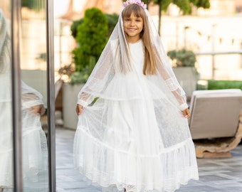 Vintage Lace First Holy Communion Dress with Veil
