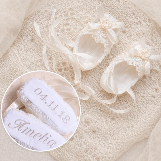 Lace Baptism Shoes Girl: Personalized Cotton Christening Booties