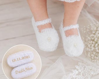 Lace Baptism Booties – Personalized Christening Shoes for Baby Girl