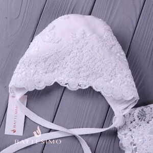 Lace Christening Dress Set: Ivory Cotton Baptism Gown, Bonnet & Booties bild 5