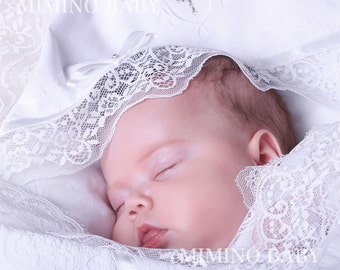 Christening Blanket IZABELLA, Baptism Gift for Baby Girl