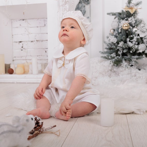 Abito battesimo neonato e cappello manica lunga, vestito battesimo bambino  bianco, vestito benedizione ragazzo, vestito battesimale, tuta battesimo  ragazzi -  Italia