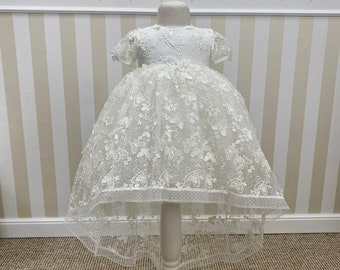 baptism dress for baby girl - christening - blessing - baptismal - dress, headband , booties