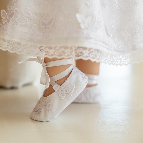 Scarpe Di Bambino Di Battesimo Con Pizzo E Le Perle Bianchi - Sandali - Foto 2