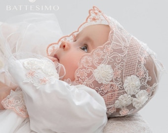 Baptism Girl's Dress - Bonnet - Booties | Long Lace Christening Gown for Baby Girl | Girl's Christening Set | Blessing Gown Girl