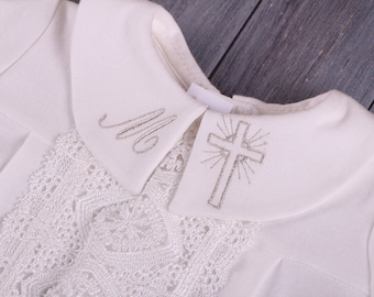 Boy Baptism Romper, Personalized Christening Outfit, Cotton Baby Boy Clothes with Cross, Blessing Outfit, Heirloom Gift