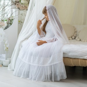 White Lace First Communion Dress and Veil, Holy Communion Dress, Flower Girl Dress with Lace, Toddler Kids Girls Communion Dress