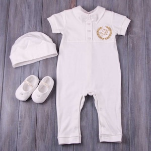 Pima Cotton Baby Boy Baptism Outfit | Baby Boy Christening Outfit, Infant Boy Baptism Outfit, Boy Baptism & Christening Suit - Hat - Booties