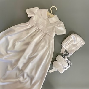 Boys Baptism Gown Monogramed, Christening Gown Boy, Boys Blessing Gown, Boy Christening & Heirloom Outfit, Hat and Booties Personalized