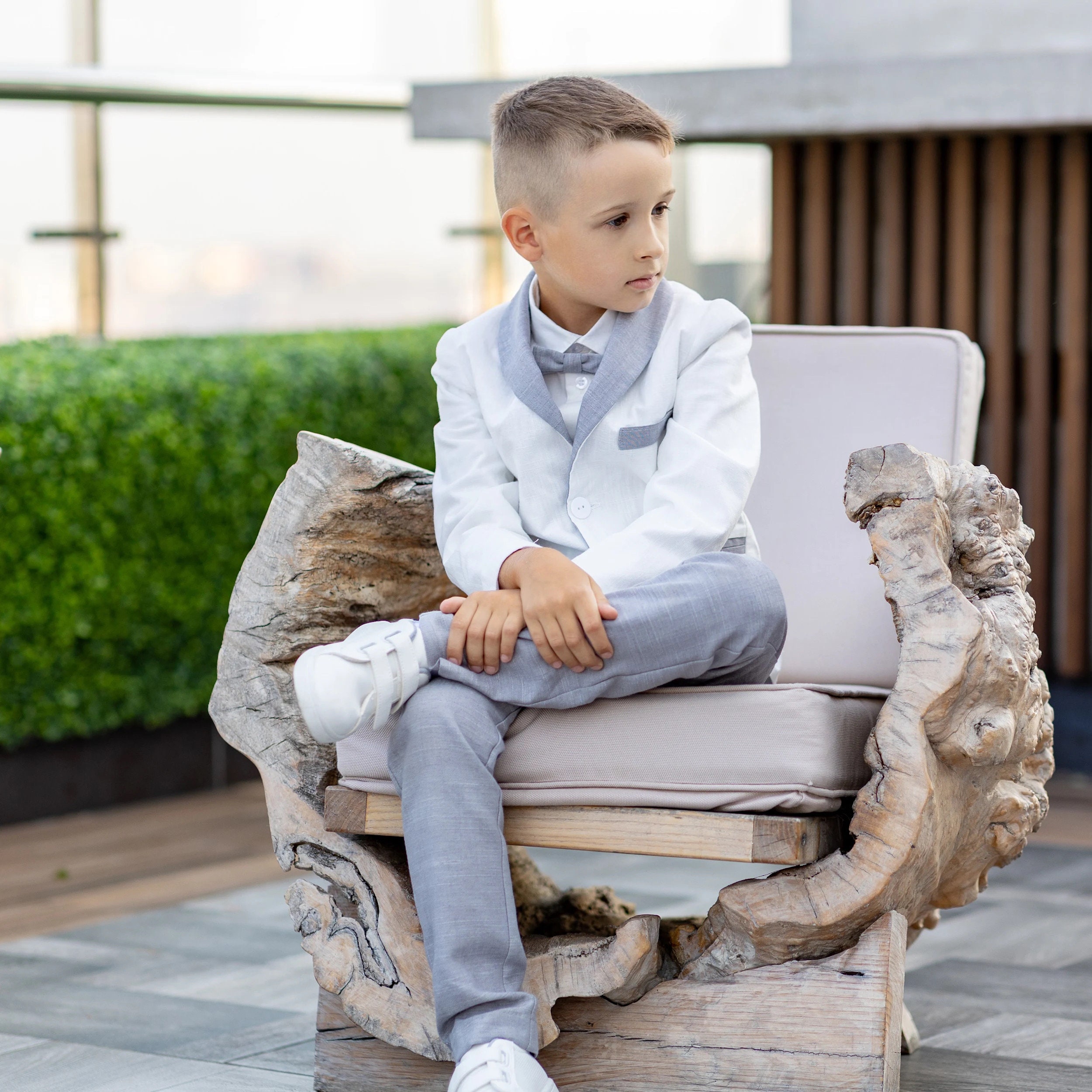 Toddler Linen Suit Jacket Pants Shirt Bow Tie, Boys First Communion Outfit, Wedding  Outfit, Ring Bearer Outfit, Page Boy Suit 