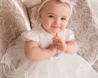 Spitze Baby Blessing Dress: Italienische Spitze Blumenmädchen Taufe Kleid