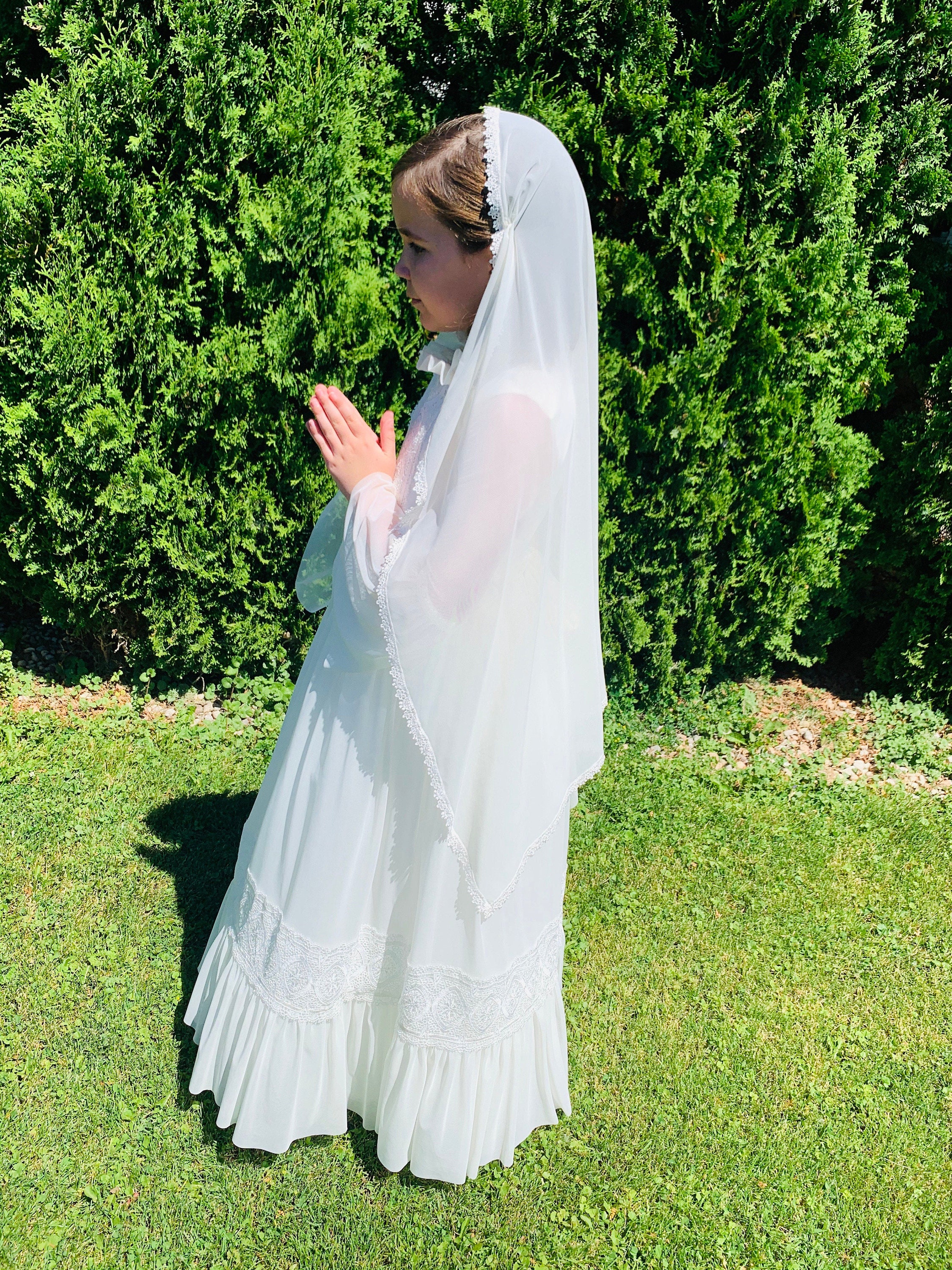 Ivory First Communion Dress with Exclusive Italian Lace Veil Ivory First Communion Dress with Exclusive Italian Lace Veil