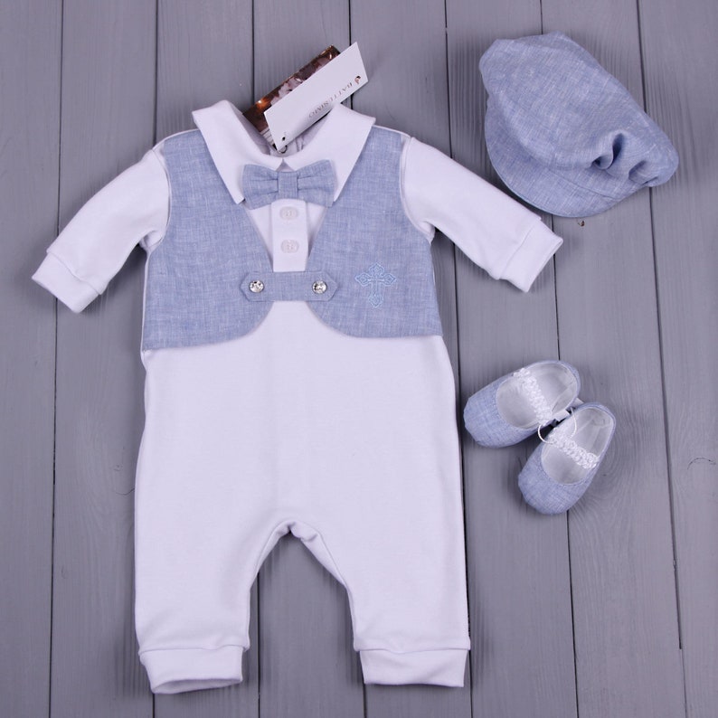 Baby Boy Baptism Outfit Booties Hat Christening Outfit Etsy