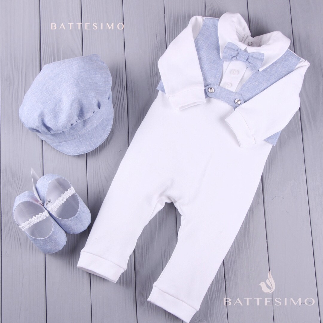 Modern Boy Christening Outfit Baptism Outfits for Boys Booties Hat