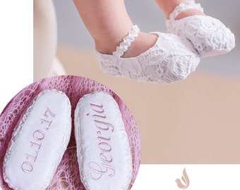 Baptism Gift for Girl , Name Date Personalized Booties, Custom Christening Socks | Personalized Baptism Unique Gift, Christening Gift Girl