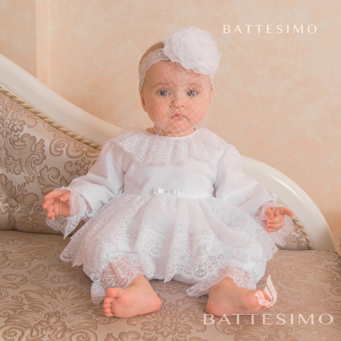 Baptism Dress for Baby Girl & Headband Christening Gown Girl Etsy