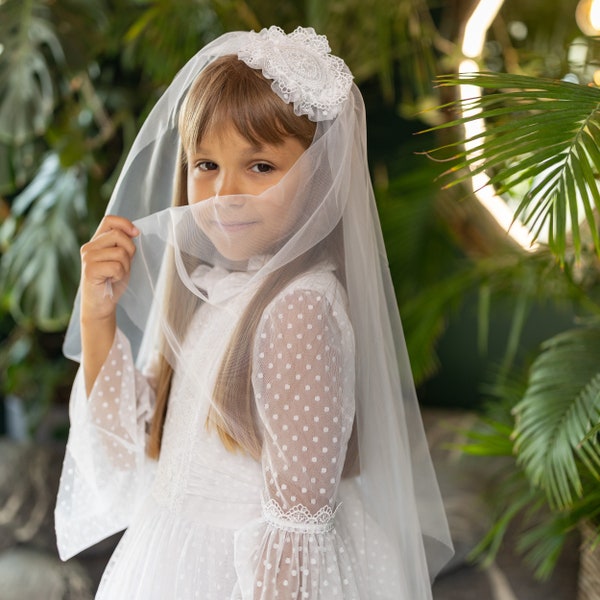 First Communion Veil Mantilla,  Holy Communion Veil, first communion headband veil, holy communion headpiece