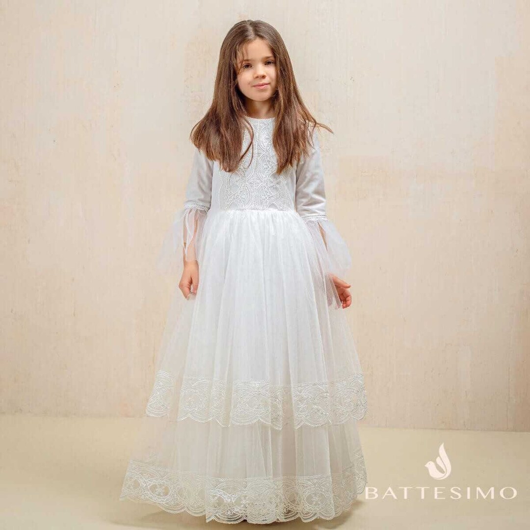 Communion Dress with 3D flower lace bolero