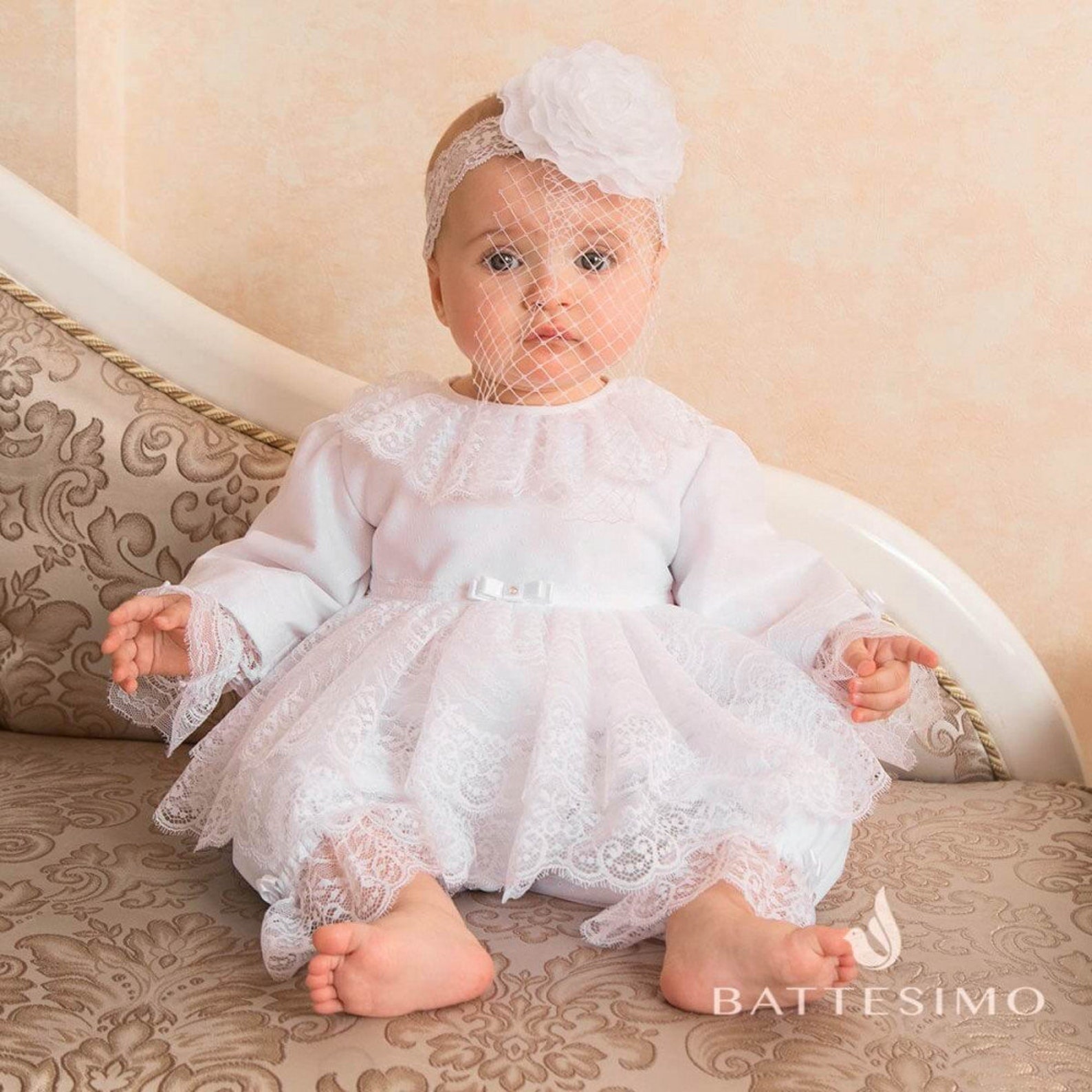 Baptism Dress for Baby Girl & Headband Christening Gown Girl Etsy