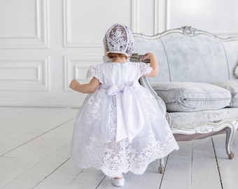 Lace Baptism Dress for Baby Girl - Elegant White Christening Gown (2T)