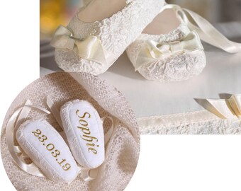 Personalized Baby Girl Shoes: Lace Christening Gift, Embroidered Cotton