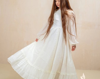 Long Sleeve Dress for First  Communion, Flower Girl Dress Toddler, Italian Lace Holy Communion Dress , Victorian 1st Communion Dress Size 14