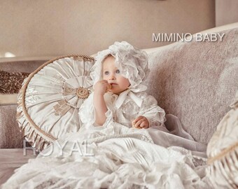 ROYAL Ivory christening set, christening gown, baptism gown, christening dress, girl baptism outfit, white lace gown, christening gift