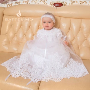 Baptism Dress for Baby Girl - Headband - Shoes | Christening Gown Girl | Lace Baptism Outfit Girl | Blessing Dress | Baptismal Dress